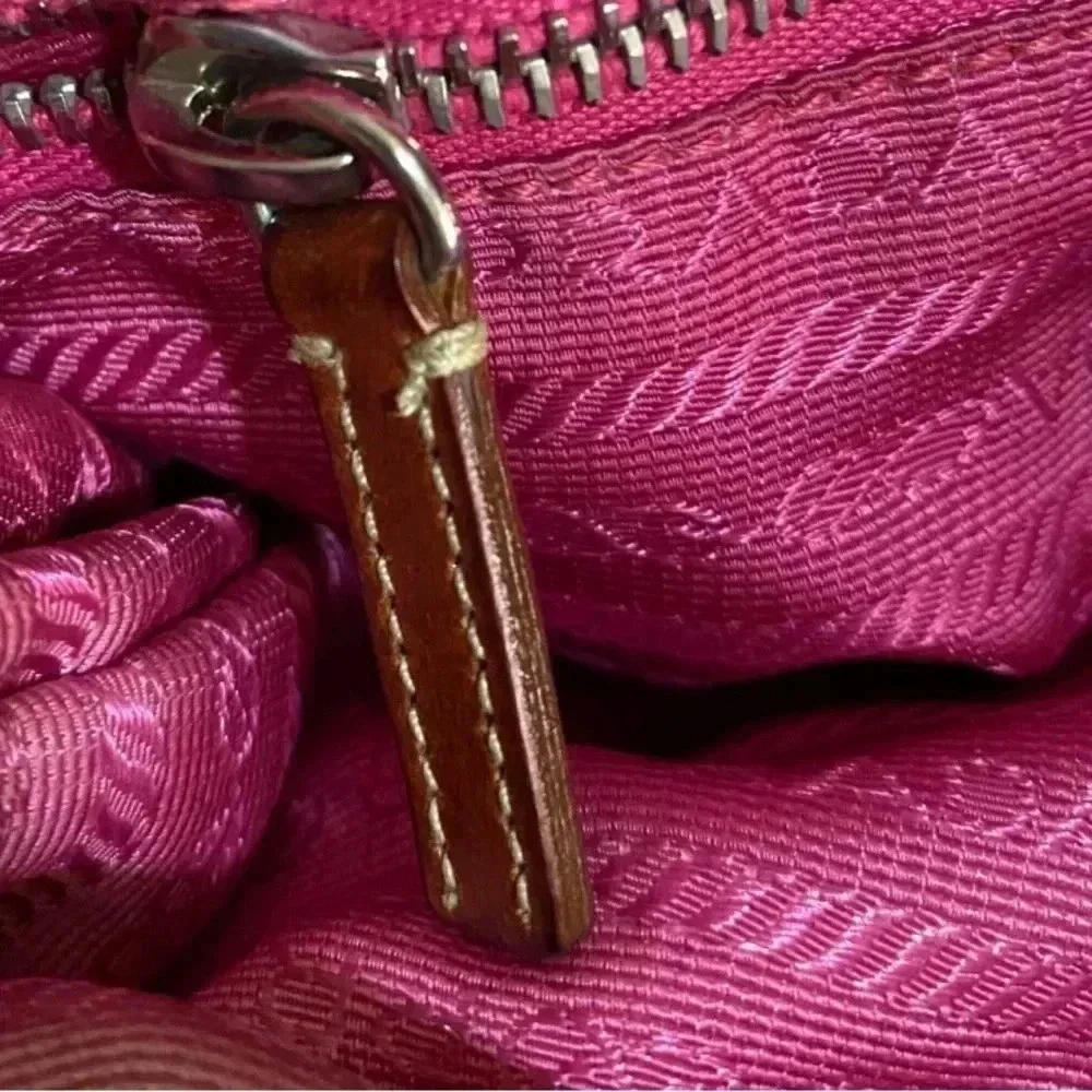 Prada pink distressed nylon hobo handbag